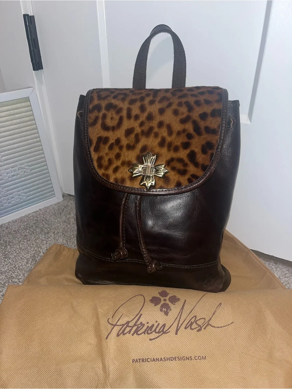 Patricia Nash Seluci Leopard Print Leather Backpack - Brown